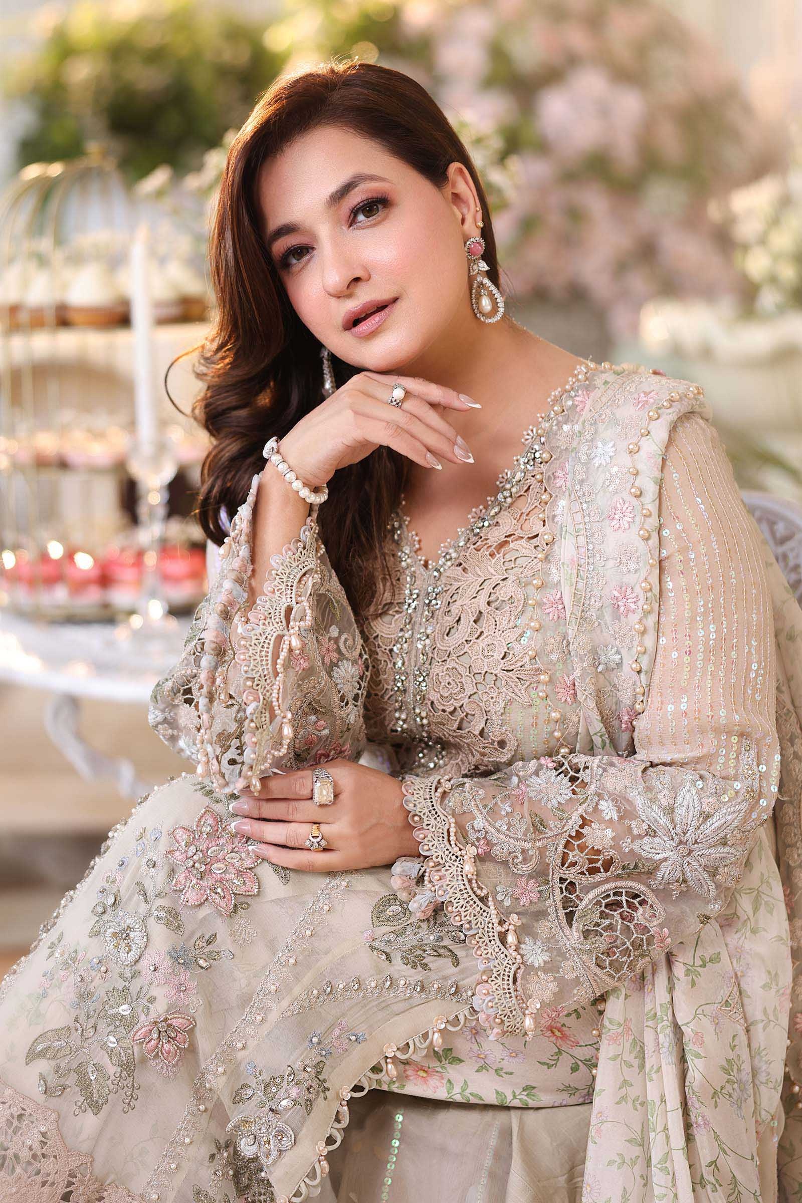 MARIA B Embroidered Chiffon clothing in ivory tones.